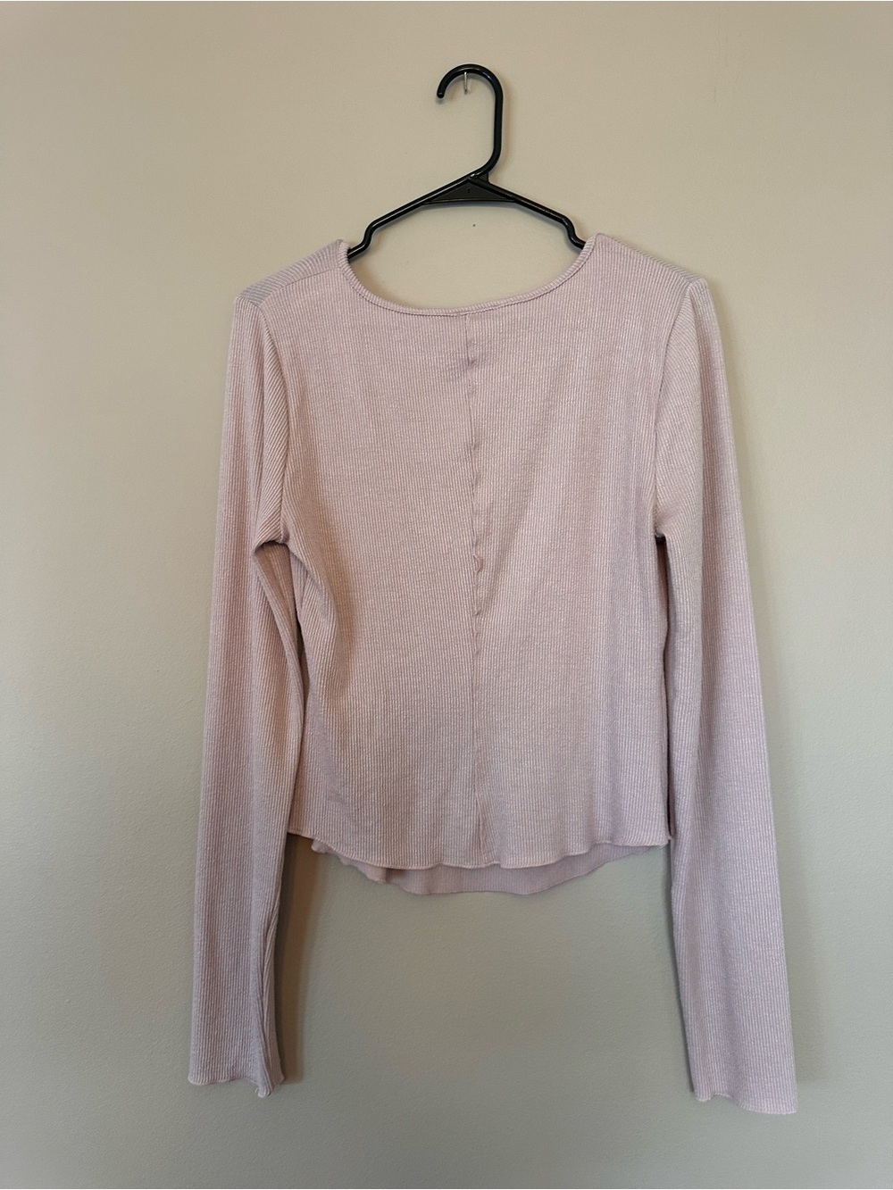 Light Blush Long-Sleeve Ribbed Henley Top - Picture 3 of 3